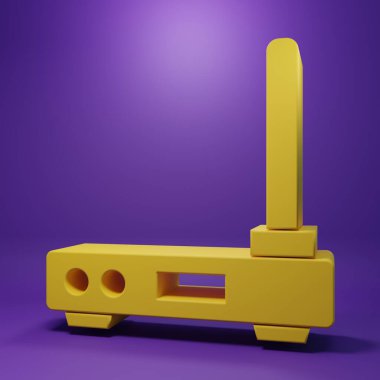 Sarı Yönlendirici ve Wi-Fi sinyal simgesi mor arkaplanda izole edilmiş. Kablosuz ethernet modem yönlendirici. Bilgisayar teknolojisi interneti. Minimalizm kavramı. 3 Boyutlu resimleme.