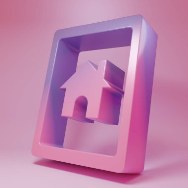 Mor-pembe tablet ve pembe arka planda izole edilmiş akıllı ev ikonu. Uzaktan kumanda. Minimalizm kavramı. 3 Boyutlu resimleme.