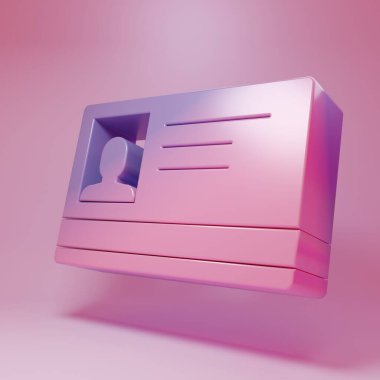 Purple-pink Identification badge icon isolated on pink background. It can be used for presentation, identity of the company, advertising. Minimalism concept. 3D render illustration.