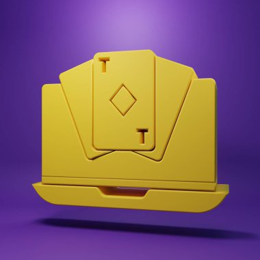 Yellow Online poker table game icon isolated on purple background. Online casino. Minimalism concept. 3D render illustration.