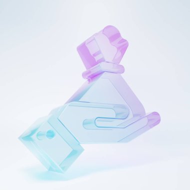 Buzlu cam El para çantası ikonunu beyaz arka planda tutuyor. Dolar ya da USD sembolü. Nakit bankacılık tabelası. Minimalizm kavramı. 3 Boyutlu resimleme.