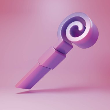 Pembe arka planda izole edilmiş mor renkli baston ikonu. Aziz Patrick gününüz kutlu olsun. Minimalizm kavramı. 3 Boyutlu resimleme.