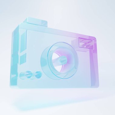 Frosted glass Photo camera icon isolated on white background. Foto camera icon. Minimalism concept. 3D render illustration.