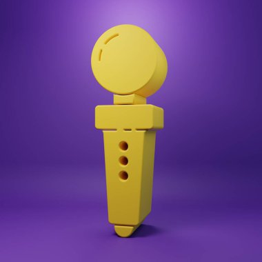 Atari makinesi simgesi için sarı Joystick mor arkaplanda izole edilmiş. Joystick oyun alanı. Minimalizm kavramı. 3 Boyutlu resimleme.