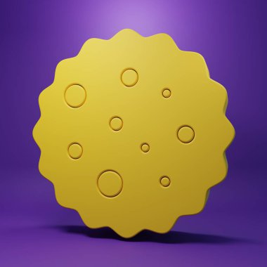 Sarı Kurabiye ya da mor arka planda izole edilmiş çikolata ikonlu bisküvi. Minimalizm kavramı. 3 Boyutlu resimleme.