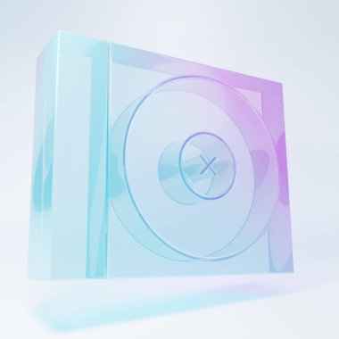 Frosted glass CD or DVD disk icon isolated on white background. Compact disc sign. Minimalism concept. 3D render illustration.