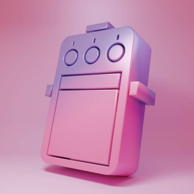 Pembe arka planda izole edilmiş mor gitar pedalı ikonu. Müzik aletleri. Minimalizm kavramı. 3 Boyutlu resimleme.