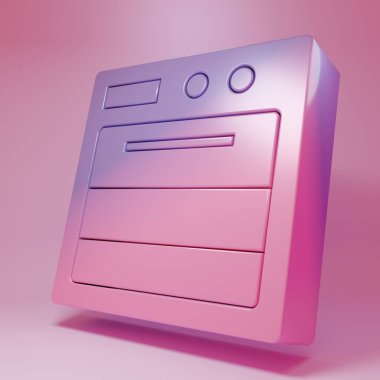 Pembe arka planda izole edilmiş mor fırın simgesi. Fırın tabelası. Minimalizm kavramı. 3 Boyutlu resimleme.