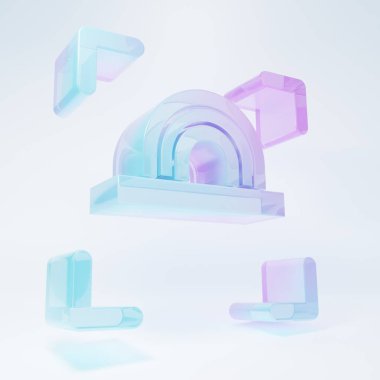 Beyaz arkaplanda izole edilmiş buzlu cam parmak izi ikonu. Kimlik uygulaması simgesi. Kimlik işareti. Kimliğe dokun. Minimalizm kavramı. 3 Boyutlu resimleme.