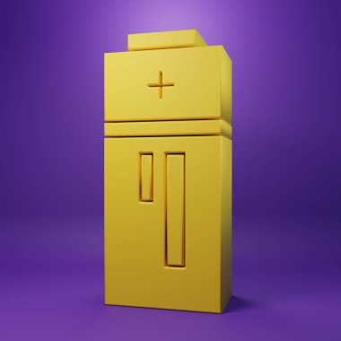 Sarı Batarya simgesi mor arkaplanda izole edildi. Şimşek sembolü. Minimalizm kavramı. 3 Boyutlu resimleme.