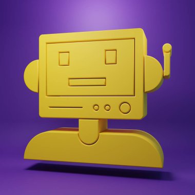 Yellow Robot icon isolated on purple background. Minimalism concept. 3D render illustration.