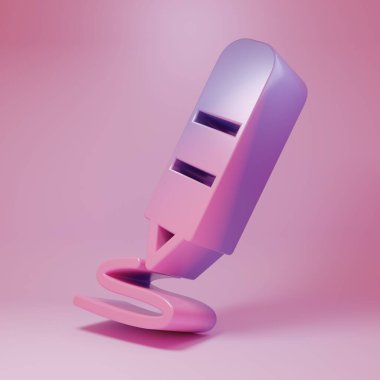 Pembe arka planda izole edilmiş bir simge çizmek için mor-pembe mum boya kalemi. Minimalizm kavramı. 3 Boyutlu resimleme.