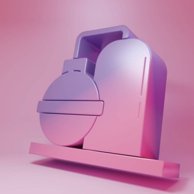Purple-pink Oil and gas industrial factory building icon isolated on pink background. Minimalism concept. 3D render illustration.