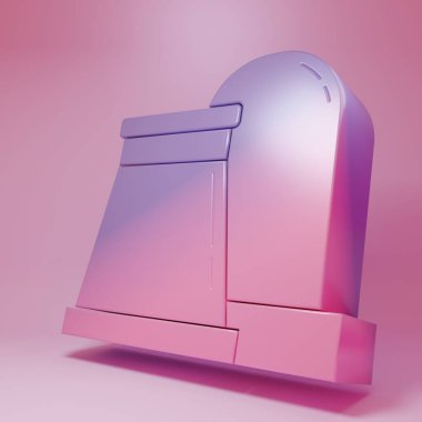 Purple-pink Oil and gas industrial factory building icon isolated on pink background. Minimalism concept. 3D render illustration.