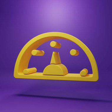 Sarı hız göstergesi simgesi mor arkaplanda izole edildi. Minimalizm kavramı. 3 Boyutlu resimleme.