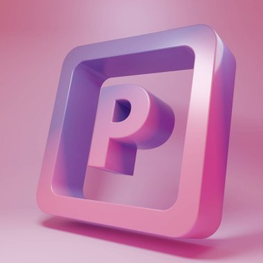 Pembe arka planda izole edilmiş mor park simgesi. Sokak tabelası. Minimalizm kavramı. 3 Boyutlu resimleme.