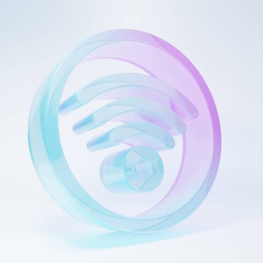 Beyaz arkaplanda izole edilmiş buzlu cam kablosuz internet ağ sembolü simgesi. Minimalizm kavramı. 3 Boyutlu resimleme.