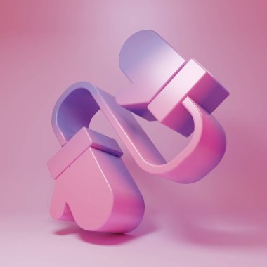 Pembe arka planda izole edilmiş mor-pembe örgü Noel eldiveni ikonu. Mitten simgesi. Mutlu Noeller ve mutlu yıllar. Minimalizm kavramı. 3 Boyutlu resimleme.