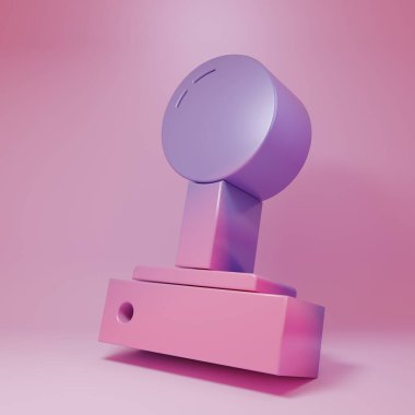 Purple-pink Joystick for arcade machine icon isolated on pink background. Joystick gamepad. Minimalism concept. 3D render illustration.