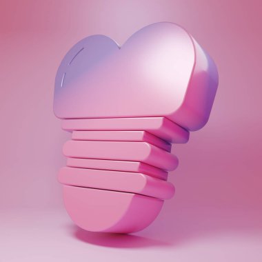 Mor pembe diş implantı ikonu pembe arka planda izole edilmiş. Minimalizm kavramı. 3 Boyutlu resimleme.