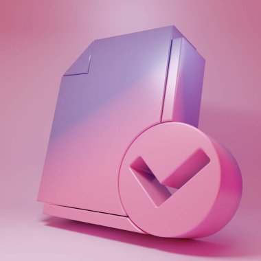 Mor-pembe Belge ve pembe arka planda izole edilmiş işaret simgesi. Kontrol listesi simgesi. İş konsepti. Minimalizm kavramı. 3 Boyutlu resimleme.