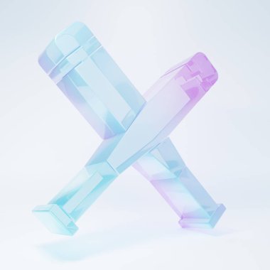 Buzlu cam, beyaz arka planda izole edilmiş beyzbol sopası ikonu. Minimalizm kavramı. 3 Boyutlu resimleme.