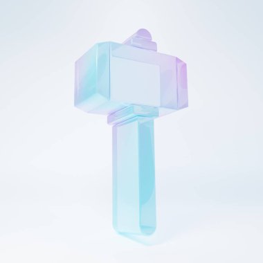 Beyaz arka planda izole edilmiş buzlu cam çekiç ikonu. Minimalizm kavramı. 3 Boyutlu resimleme.