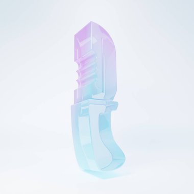 Frosted glass Military knife icon isolated on white background. Minimalism concept. 3D render illustration.