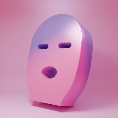 Pembe arka planda Mor Pembe Hırsız maskesi simgesi var. Haydut maskesi, suçlu adam. Minimalizm kavramı. 3 Boyutlu resimleme.