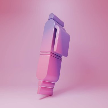Pembe arka planda izole edilmiş mor kalem simgesi. Minimalizm kavramı. 3 Boyutlu resimleme.