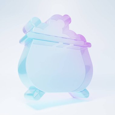 Frosted glass Witch cauldron icon isolated on white background. Happy Halloween party. Minimalism concept. 3D render illustration.