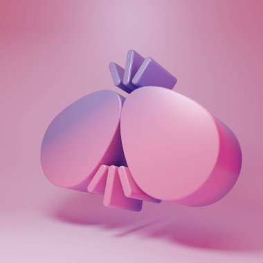 Pembe arka planda izole edilmiş mor paskalya yumurtaları ikonu. Birbirini kıran iki yumurta. Mutlu Paskalyalar. Minimalizm kavramı. 3 Boyutlu resimleme.