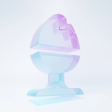 Beyaz arka planda izole edilmiş bir simgede buzlu cam tavuk yumurtası. Mutlu Paskalyalar. Minimalizm kavramı. 3 Boyutlu resimleme.