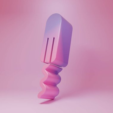 Mor-pembe adet dönemi ve pembe arka planda izole edilmiş hijyenik tampon ikonu. Kadın hijyen ürünleri. Minimalizm kavramı. 3 Boyutlu resimleme.