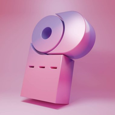 Mor pembe tuvalet kağıdı rulosu ikonu pembe arka planda izole edilmiş. Minimalizm kavramı. 3 Boyutlu resimleme.