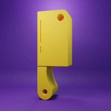 Sarı Et Helikopteri simgesi mor arkaplanda izole edildi. Et için mutfak bıçağı. Kasap bıçağı. Mutlu Cadılar Bayramı Partisi. Minimalizm kavramı. 3 Boyutlu resimleme.