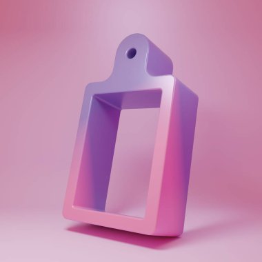 Purple-pink Cutting board icon isolated on pink background. Chopping Board symbol. Minimalism concept. 3D render illustration.