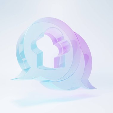 Beyaz arka planda izole edilmiş, konuşma balonu ikonu içinde buzlu cam şef şapkası. Aşçılık sembolü. Aşçı şapkası. Minimalizm kavramı. 3 Boyutlu resimleme.