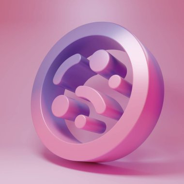 Purple-pink Bacteria icon isolated on pink background. Bacteria and germs, microorganism disease causing, cell cancer, microbe, virus, fungi. Minimalism concept. 3D render illustration.