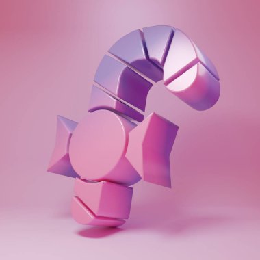 Purple-pink Christmas candy cane with stripes icon isolated on pink background. Merry Christmas and Happy New Year. Minimalism concept. 3D render illustration.