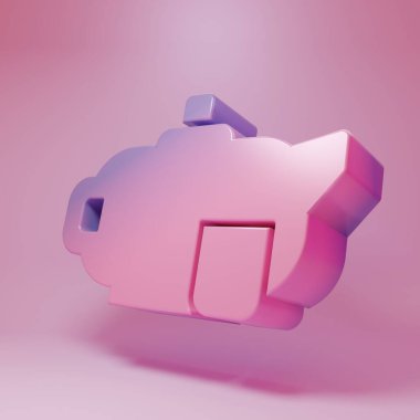 Pembe arka planda izole edilmiş mor-pembe geleneksel çay ikonu. Fincanlı çaydanlık. Minimalizm kavramı. 3 Boyutlu resimleme .