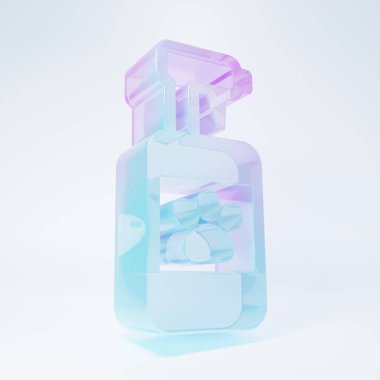 Beyaz arka planda izole edilmiş buzlu cam şampuan ikonu. Evcil hayvan bakım işareti. Köpek temizleme sembolü. Minimalizm kavramı. 3 Boyutlu resimleme .