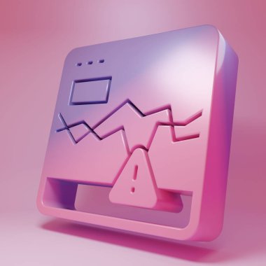 Başarısız borsa ikonu pembe arka planda izole edilmiş mor-pembe web sitesi. Ekranda ok grafikleri olan bir monitör. Minimalizm kavramı. 3 Boyutlu resimleme .