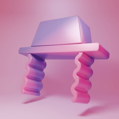 Pembe arka planda kenarları olan mor-pembe Ortodoks Yahudi şapkası. Geleneksel giyinmiş Yahudi erkekler. Yahudilik sembolleri. Minimalizm kavramı. 3 Boyutlu resimleme .