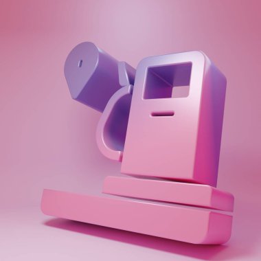 Mor-pembe konum ve benzin istasyonu ikonu pembe arka planda izole edilmiş. Araba yakıtı sembolü. Benzin pompası. Minimalizm kavramı. 3 Boyutlu resimleme .