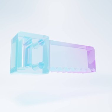 Frosted glass Hand saw icon isolated on white background. Minimalism concept. 3D render illustration .