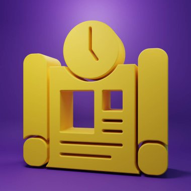 Sarı İş Projesi zaman çizelgesi simgesi mor arkaplanda izole edildi. Minimalizm kavramı. 3 Boyutlu resimleme .