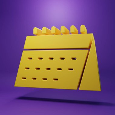 Sarı Takvim simgesi mor arkaplanda izole edildi. Olay hatırlatma sembolü. Minimalizm kavramı. 3 Boyutlu resimleme .