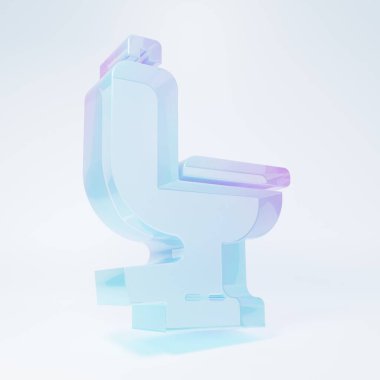 Frosted glass Toilet bowl icon isolated on white background. Minimalism concept. 3D render illustration .