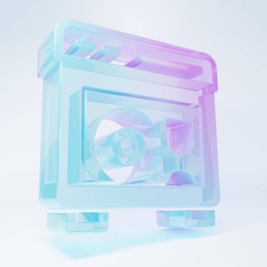 Buzlu cam mutfak bulaşık makinesi ikonu beyaz arka planda izole edilmiş. Minimalizm kavramı. 3 Boyutlu resimleme .